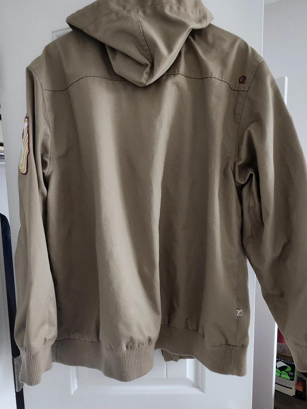 Men's Khaki Hooded Jacket with Burgundy Lining